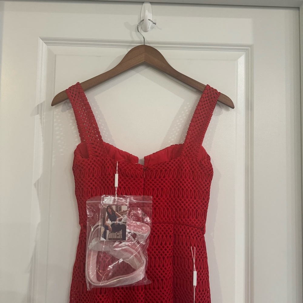 Self Portait Lattice Lace Midi Dress in Red - Picture 6 of 16